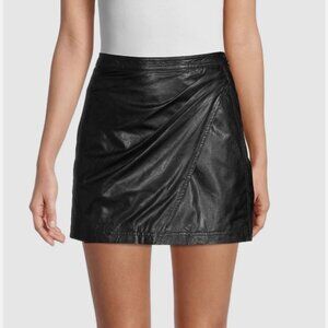 NEW Free People Black Leather Mini Skirt Wrap Asymmetrical Goth Grunge Edgy